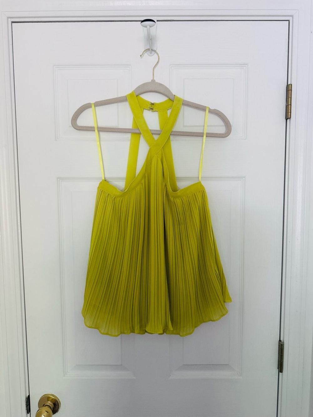 Naked Zebra Pleated Halter-Back Top in Vibrant Chartreuse